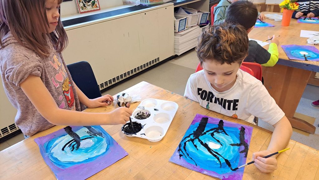 First grade night time forest paintings.